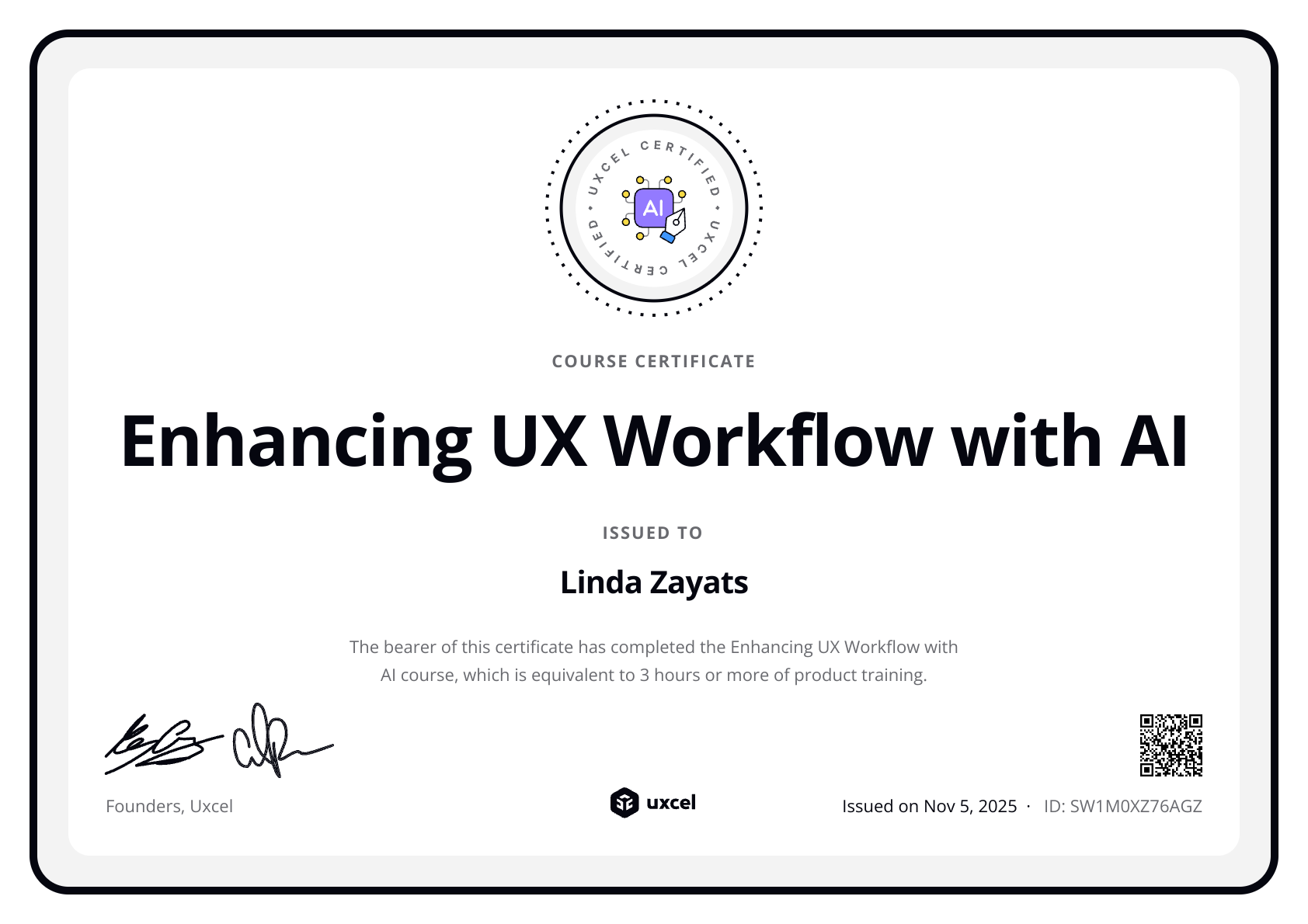 Linda Zayats's certificate